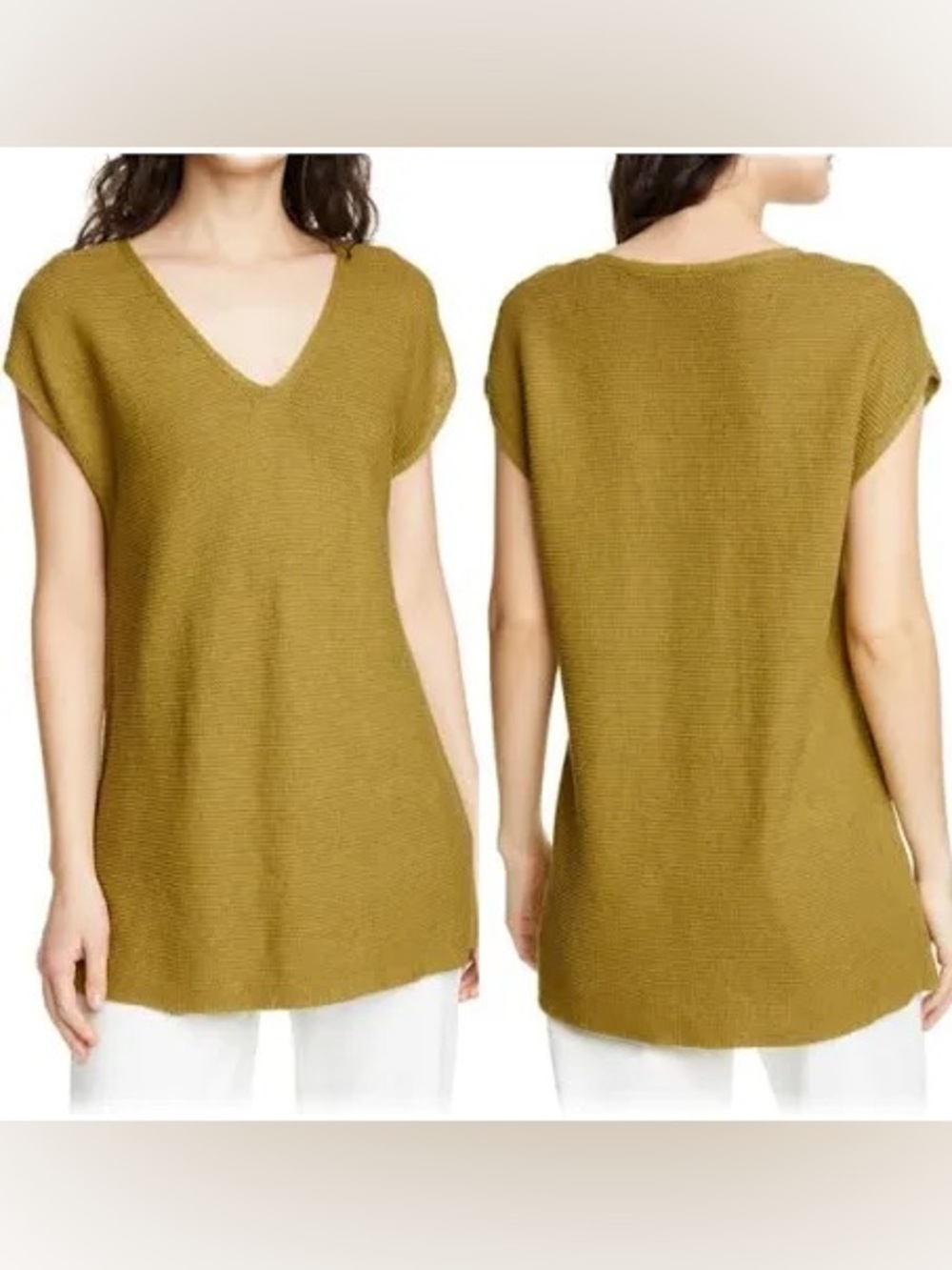 Eileen Fisher Organic Linen Cotton V-Neck Tunic Sweater Vest Yellow 2X